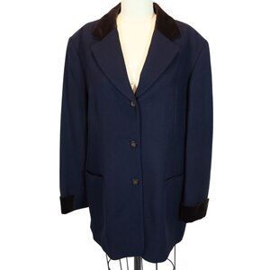 Vintage TALBOTS Velvet Trim Wool Blazer 16p Old Money Equestrian Navy Brown